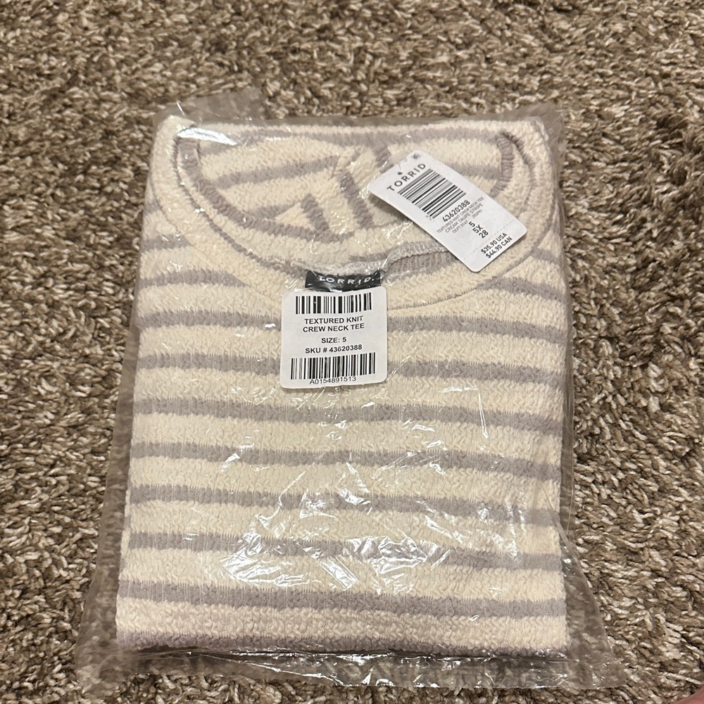 Torrid Textured Cream and Taupe Short Sleeve Tee - Picture 4 of 6